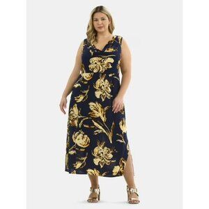 Floral Sleeveless Maxi Dress - Black and Cream